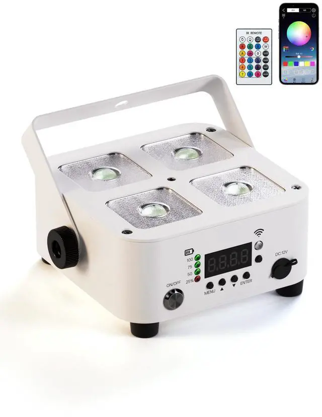 Main image of Wireless Rechargeable Stage Lights, 5200mAh Par Lights, 40W RGBW+UV Uplight, Controllable via APP, Remote Control, and Wireless DMX; Suitable for Weddings, Events, DJ Shows, and Stage Lighting.(White)