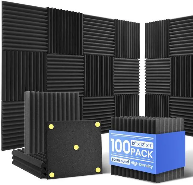 Main image of 100 Pack Sound Proof Foam Panels, 1" x 12" x 12" Acoustic Foam Panels for Wall High Density Soundproofing Wedge Panels for Music Studio Office Game Room with 540PCS Double-Side Adhesive