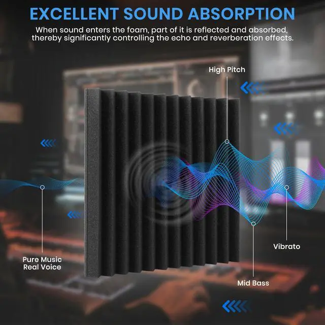 Alt view image 3 of 7 - 100 Pack Sound Proof Foam Panels, 1" x 12" x 12" Acoustic Foam Panels for Wall High Density Soundproofing Wedge Panels for Music Studio Office Game Room with 540PCS Double-Side Adhesive