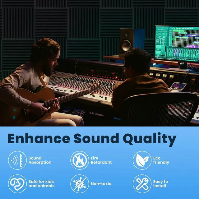 Alt view image 5 of 7 - 100 Pack Sound Proof Foam Panels, 1" x 12" x 12" Acoustic Foam Panels for Wall High Density Soundproofing Wedge Panels for Music Studio Office Game Room with 540PCS Double-Side Adhesive