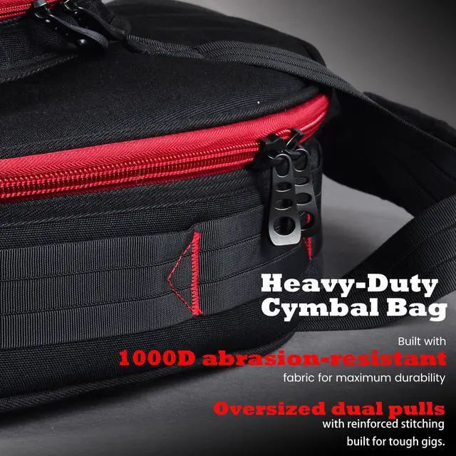 Alt view image 2 of 7 - Heavy Duty 22" Drum Cymbal Bag - Holds Up to 10 Cymbals, 12mm Thick Exterior Padded Cymbal Case with Individual Soft Cymbal Sleeves for Drummers