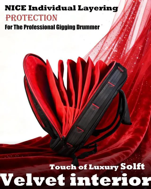 Alt view image 3 of 7 - Heavy Duty 22" Drum Cymbal Bag - Holds Up to 10 Cymbals, 12mm Thick Exterior Padded Cymbal Case with Individual Soft Cymbal Sleeves for Drummers