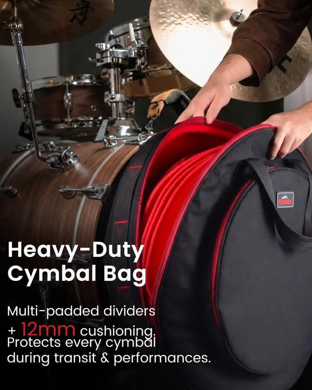 Alt view image 6 of 7 - Heavy Duty 22" Drum Cymbal Bag - Holds Up to 10 Cymbals, 12mm Thick Exterior Padded Cymbal Case with Individual Soft Cymbal Sleeves for Drummers