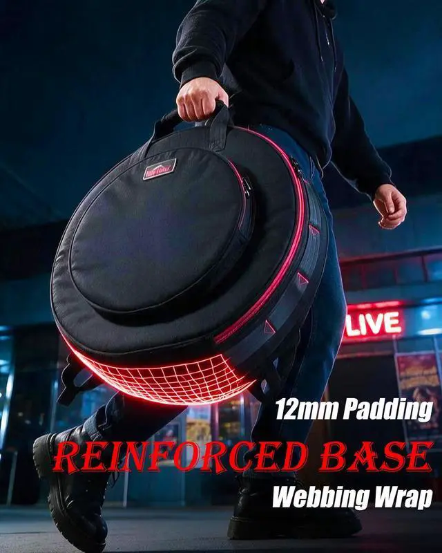 Alt view image 7 of 7 - Heavy Duty 22" Drum Cymbal Bag - Holds Up to 10 Cymbals, 12mm Thick Exterior Padded Cymbal Case with Individual Soft Cymbal Sleeves for Drummers