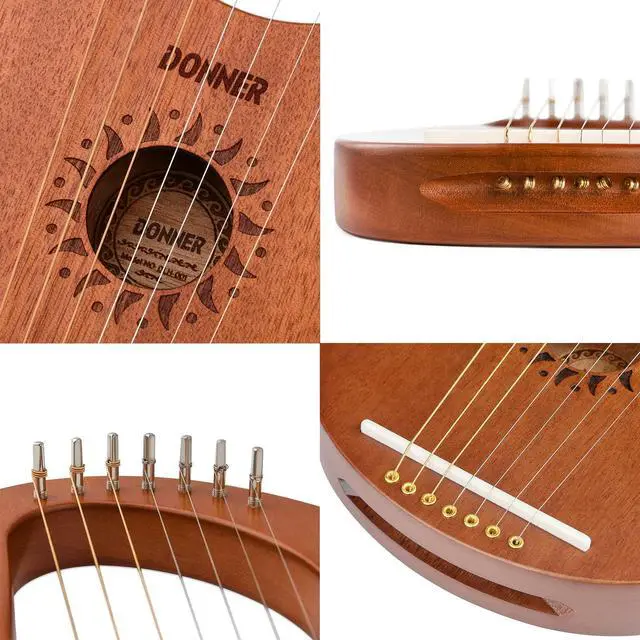 Alt view image 6 of 7 - Lyre Harp, 7 Metal Strings, Mahogany Body and Bone Saddle DLH-001 Lyre Harp for Beginner Kids with Tuning Wrench, Spare String Set, Black Gig Bag, Manual, Ancient Greece Style