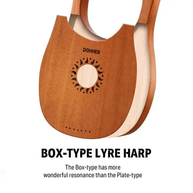 Alt view image 2 of 7 - Lyre Harp, 7 Metal Strings, Mahogany Body and Bone Saddle DLH-001 Lyre Harp for Beginner Kids with Tuning Wrench, Spare String Set, Black Gig Bag, Manual, Ancient Greece Style