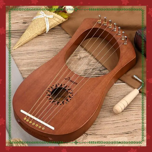 Alt view image 7 of 7 - Lyre Harp, 7 Metal Strings, Mahogany Body and Bone Saddle DLH-001 Lyre Harp for Beginner Kids with Tuning Wrench, Spare String Set, Black Gig Bag, Manual, Ancient Greece Style