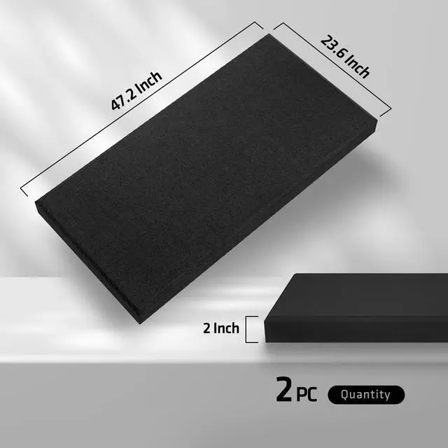 Alt view image 3 of 6 - 2 Thick Acoustic Panels with Hanging Hardware, 2 PCS 47.2 x 23.6 Fiberglass Sound Absorbing Panels for Home Theater Church Office Wall, Black