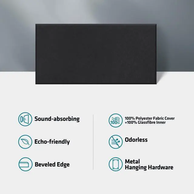 Alt view image 5 of 6 - 2 Thick Acoustic Panels with Hanging Hardware, 2 PCS 47.2 x 23.6 Fiberglass Sound Absorbing Panels for Home Theater Church Office Wall, Black
