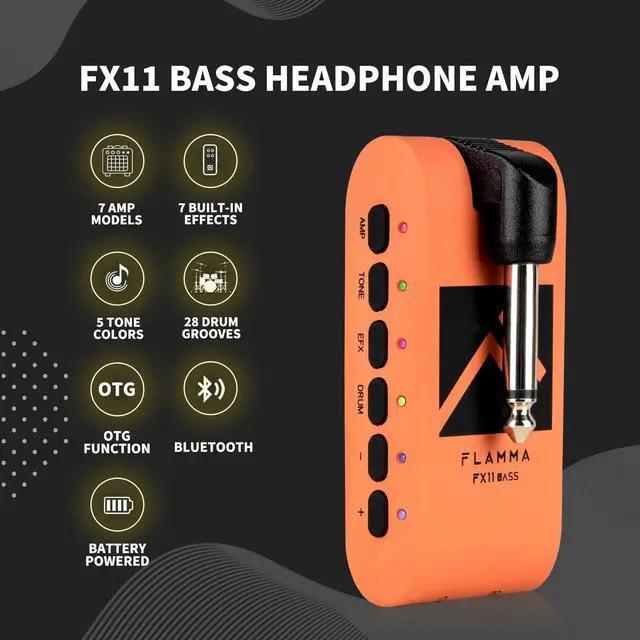 Alt view image 2 of 7 - Bass Headphone Amp Portable Modeling Headphone Amplifier with 28 Drum Grooves 7 Amp Models Built-in Effects 5 Tone Color Support Bluetooth USB Audio Recording&Playback OTG Function Rechargeable