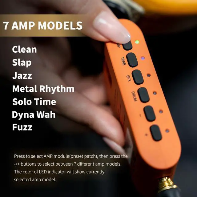 Alt view image 3 of 7 - Bass Headphone Amp Portable Modeling Headphone Amplifier with 28 Drum Grooves 7 Amp Models Built-in Effects 5 Tone Color Support Bluetooth USB Audio Recording&Playback OTG Function Rechargeable