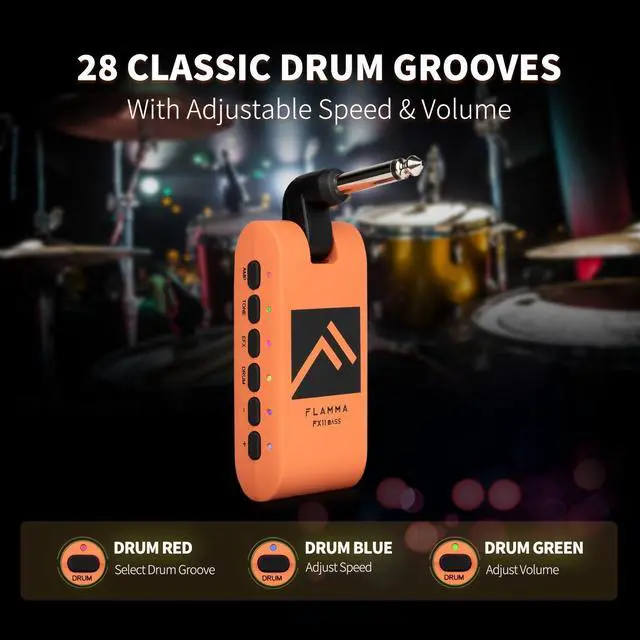 Alt view image 4 of 7 - Bass Headphone Amp Portable Modeling Headphone Amplifier with 28 Drum Grooves 7 Amp Models Built-in Effects 5 Tone Color Support Bluetooth USB Audio Recording&Playback OTG Function Rechargeable