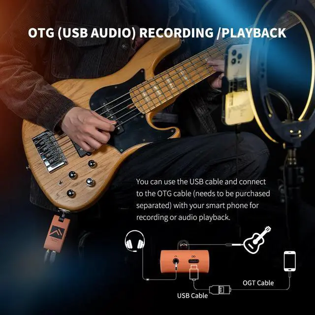 Alt view image 5 of 7 - Bass Headphone Amp Portable Modeling Headphone Amplifier with 28 Drum Grooves 7 Amp Models Built-in Effects 5 Tone Color Support Bluetooth USB Audio Recording&Playback OTG Function Rechargeable