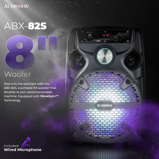 Alt view image 2 of 6 - ABX-82S Portable Bluetooth Party Speaker with Stand - 8" Woofer 1100W WaveSync Technology, LED Lights, USB/TF Card/FM, Loud Bluetooth Speaker PA System w/Wired Microphone & USB Cable, Black