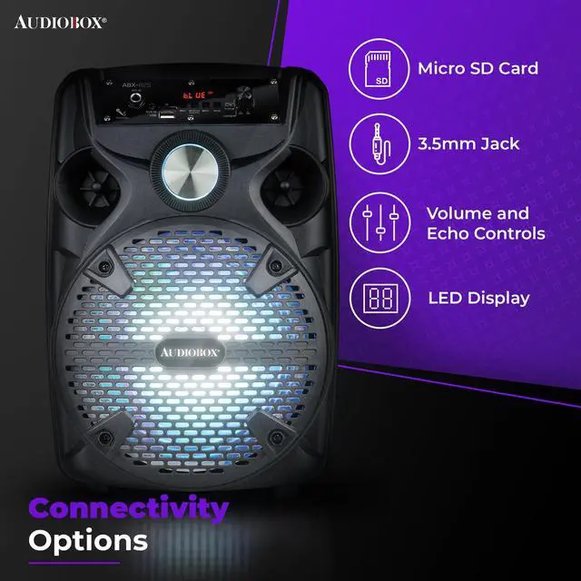 Alt view image 4 of 6 - ABX-82S Portable Bluetooth Party Speaker with Stand - 8" Woofer 1100W WaveSync Technology, LED Lights, USB/TF Card/FM, Loud Bluetooth Speaker PA System w/Wired Microphone & USB Cable, Black