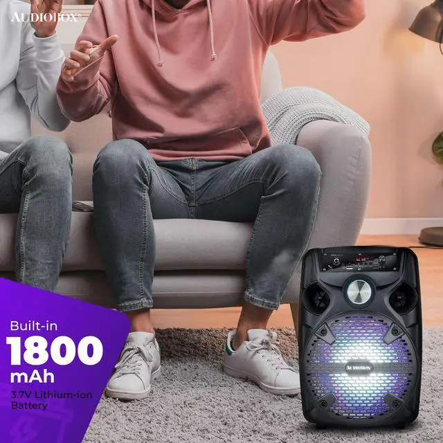 Alt view image 3 of 6 - ABX-82S Portable Bluetooth Party Speaker with Stand - 8" Woofer 1100W WaveSync Technology, LED Lights, USB/TF Card/FM, Loud Bluetooth Speaker PA System w/Wired Microphone & USB Cable, Black
