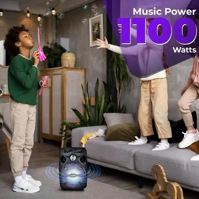 Alt view image 5 of 6 - ABX-82S Portable Bluetooth Party Speaker with Stand - 8" Woofer 1100W WaveSync Technology, LED Lights, USB/TF Card/FM, Loud Bluetooth Speaker PA System w/Wired Microphone & USB Cable, Black