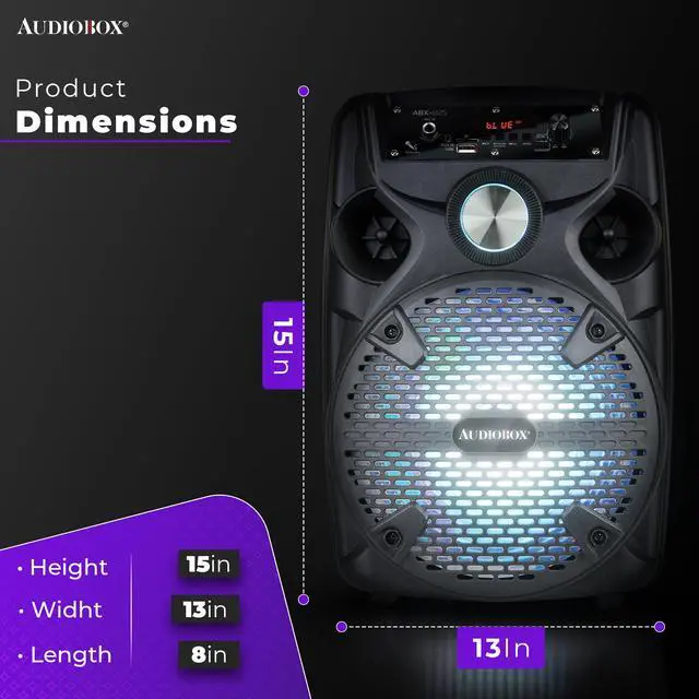 Alt view image 6 of 6 - ABX-82S Portable Bluetooth Party Speaker with Stand - 8" Woofer 1100W WaveSync Technology, LED Lights, USB/TF Card/FM, Loud Bluetooth Speaker PA System w/Wired Microphone & USB Cable, Black