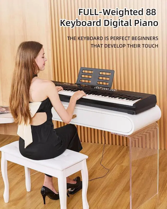 Alt view image 3 of 7 - Weighted Piano 88-Key Digital Piano,Full-size Electric Piano Keyboard with Hammer Action,Sustain Pedal,MP3 Function dual 15W speaker,Supports USB-MIDI/Wireless Connect