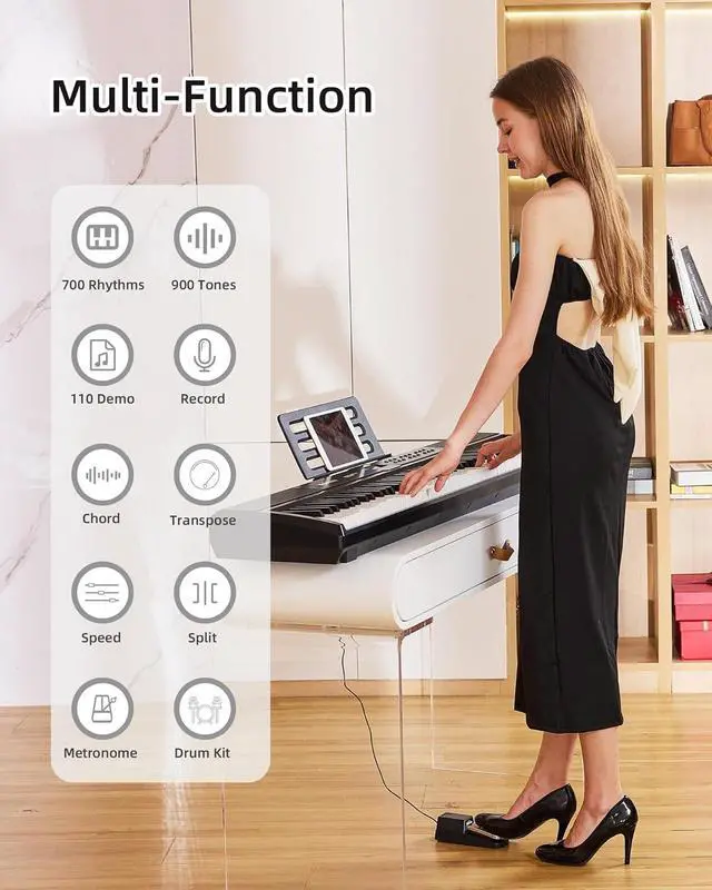 Alt view image 6 of 7 - Weighted Piano 88-Key Digital Piano,Full-size Electric Piano Keyboard with Hammer Action,Sustain Pedal,MP3 Function dual 15W speaker,Supports USB-MIDI/Wireless Connect