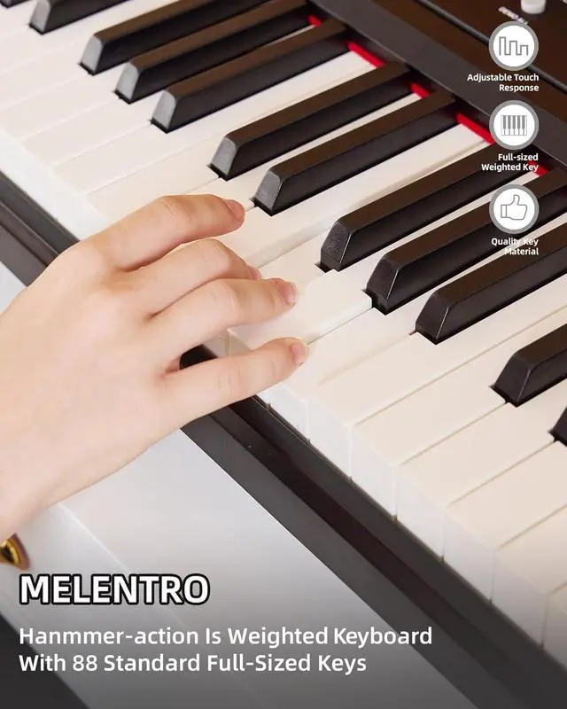 Alt view image 5 of 7 - Weighted Piano 88-Key Digital Piano,Full-size Electric Piano Keyboard with Hammer Action,Sustain Pedal,MP3 Function dual 15W speaker,Supports USB-MIDI/Wireless Connect