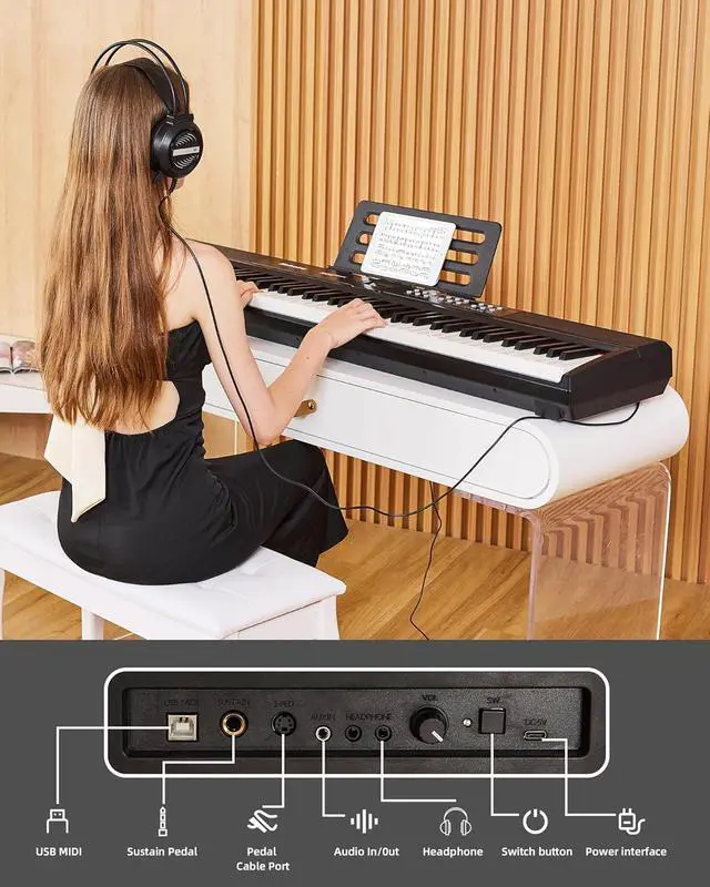 Alt view image 7 of 7 - Weighted Piano 88-Key Digital Piano,Full-size Electric Piano Keyboard with Hammer Action,Sustain Pedal,MP3 Function dual 15W speaker,Supports USB-MIDI/Wireless Connect