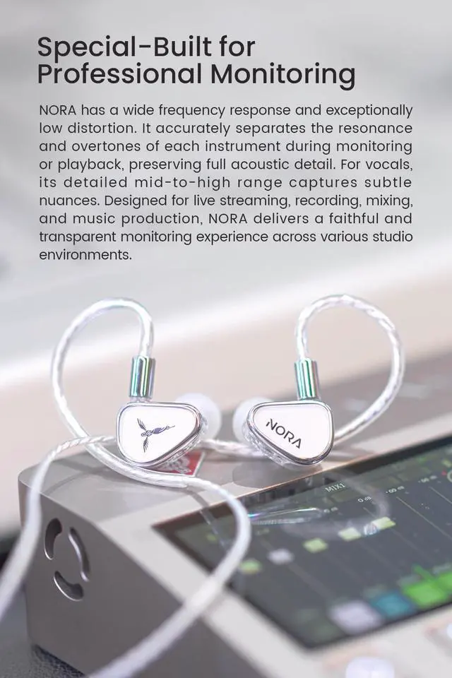 Alt view image 2 of 7 - NORA Professional In-Ear Monitors, Vocal & Instrument Enhancing Wired IEM | HiFi Earphones Suit for Long-Time Live Stream & Audio Recording, DTM5 Dual-Cavity Dual-Magnetic Dynamic Driver, Lightweight