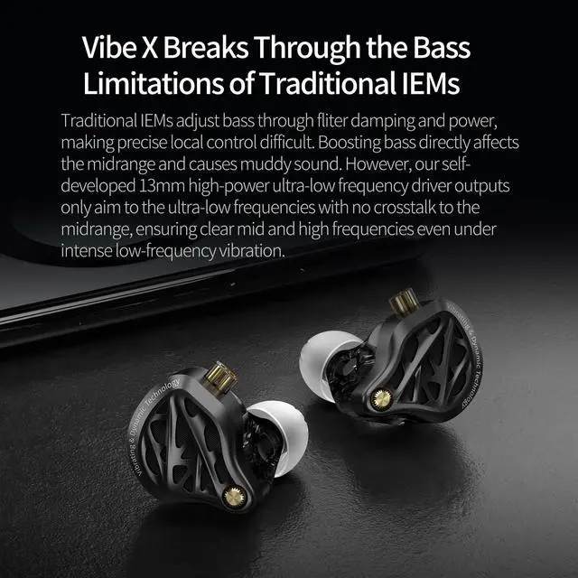 Alt view image 2 of 7 - KZ Vibe X in Ear Monitor, HiFi IEM Earbuds | 2DD with Haptic Bass Vibrations, Sound Isolating, Wired Earbuds with Mic for Musician, Stage Monitoring & Audiophiles, USB C