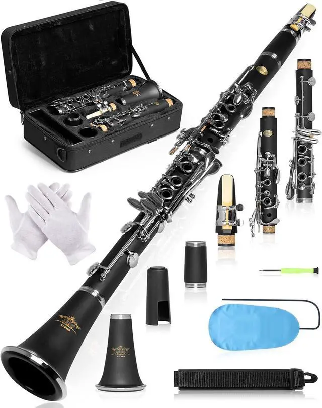 Main image of B Flat Concert Clarinet: Precision Tone Hole Design for Stable Intonation, Durable Nickel-Plated Keys, Including Stylish Case, Barrel, Full Clarinet Cleaning Kit (Ember-MN)