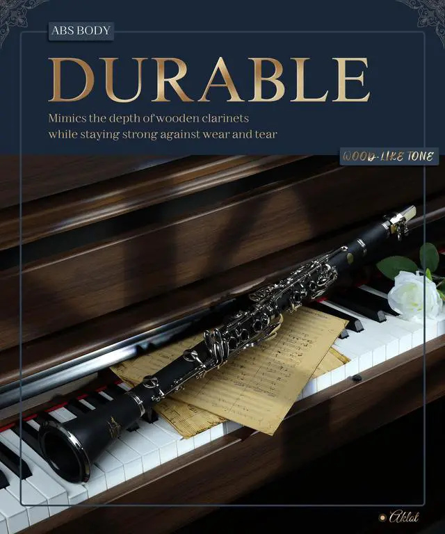 Alt view image 2 of 7 - B Flat Concert Clarinet: Precision Tone Hole Design for Stable Intonation, Durable Nickel-Plated Keys, Including Stylish Case, Barrel, Full Clarinet Cleaning Kit (Ember-MN)