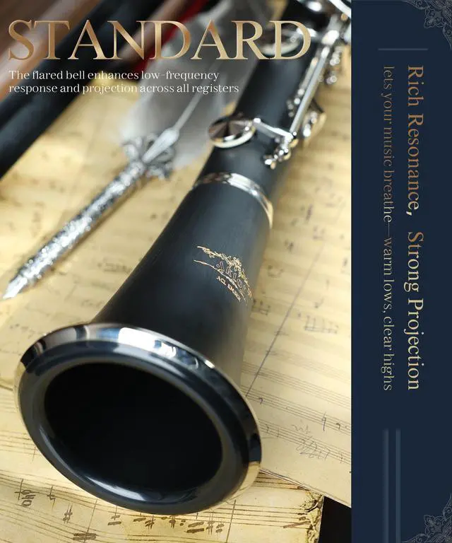 Alt view image 4 of 7 - B Flat Concert Clarinet: Precision Tone Hole Design for Stable Intonation, Durable Nickel-Plated Keys, Including Stylish Case, Barrel, Full Clarinet Cleaning Kit (Ember-MN)