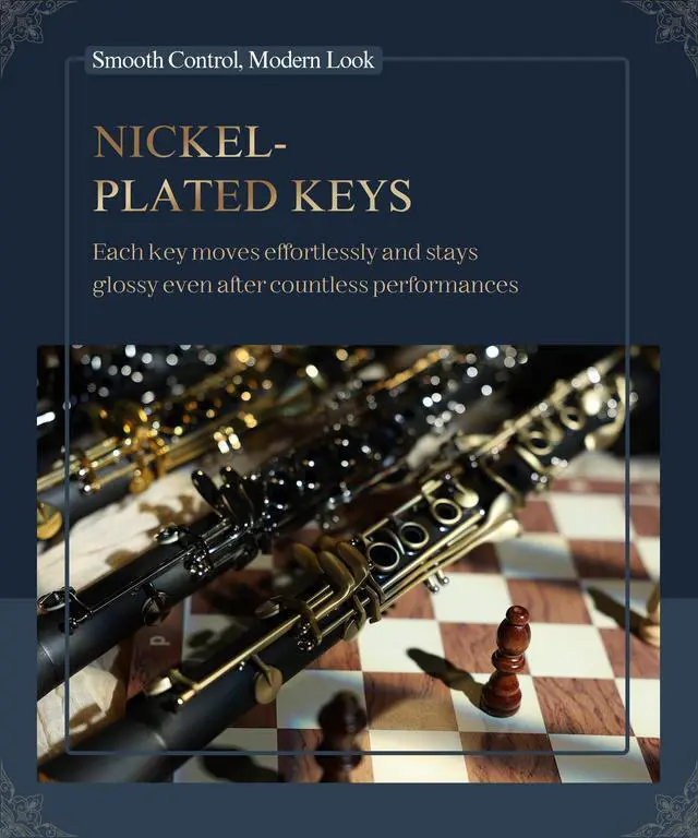 Alt view image 6 of 7 - B Flat Concert Clarinet: Precision Tone Hole Design for Stable Intonation, Durable Nickel-Plated Keys, Including Stylish Case, Barrel, Full Clarinet Cleaning Kit (Ember-MN)