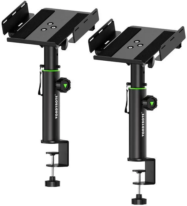 Main image of Dual Side Clamp Studio Monitor Stands Desk Speaker Stands 12°Tilt | 2 Pack, 10.4"-15.4" Height Adjustable, Extendable Top Plate Mounted by Screws, 0-12°Tilt, Desktop Clamp
