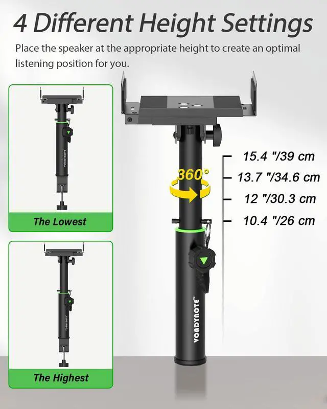 Alt view image 3 of 7 - Dual Side Clamp Studio Monitor Stands Desk Speaker Stands 12°Tilt | 2 Pack, 10.4"-15.4" Height Adjustable, Extendable Top Plate Mounted by Screws, 0-12°Tilt, Desktop Clamp
