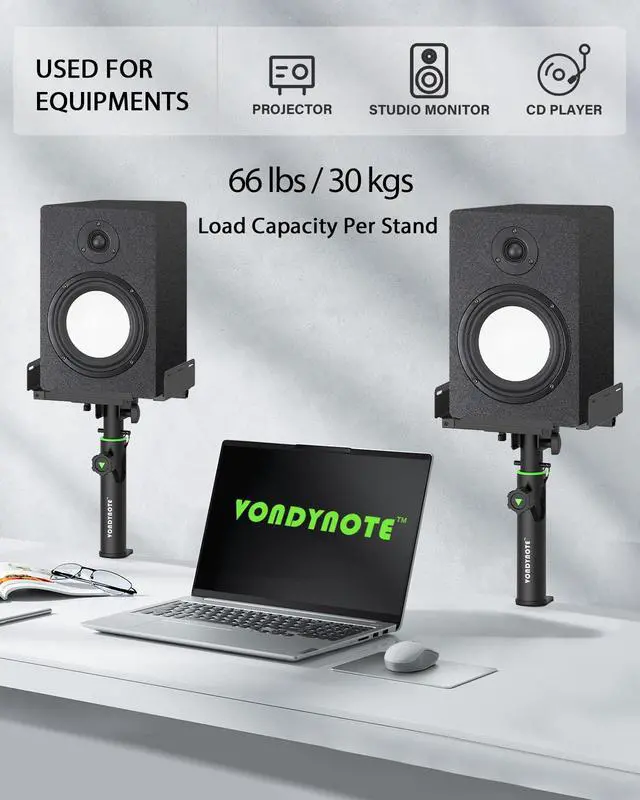 Alt view image 7 of 7 - Dual Side Clamp Studio Monitor Stands Desk Speaker Stands 12°Tilt | 2 Pack, 10.4"-15.4" Height Adjustable, Extendable Top Plate Mounted by Screws, 0-12°Tilt, Desktop Clamp