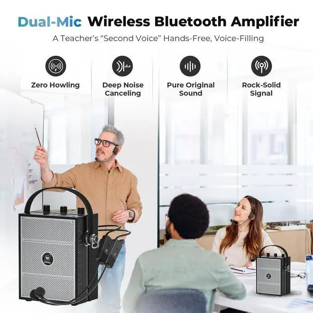 Alt view image 3 of 7 - 50W Voice Amplifier with 2 Mics,Microphone with Speaker | Portable Sound System with Microphone,Bluetooth Speaker Megaphone for Teachers, Classroom, Outdoor, Events -S98Plus