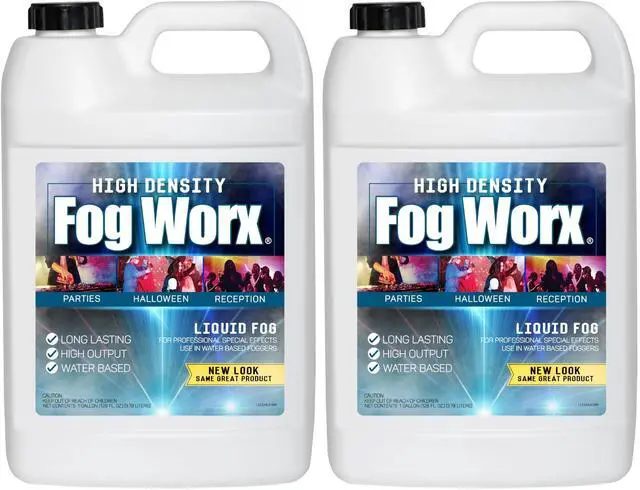 Main image of FogWorx Extreme High Density Fog Juice Gallon - Long Lasting, High Output, Odorless Water Based Fog Machine Fluid - for 400 Watt to 1500 Watt Machines (Pack of 2)