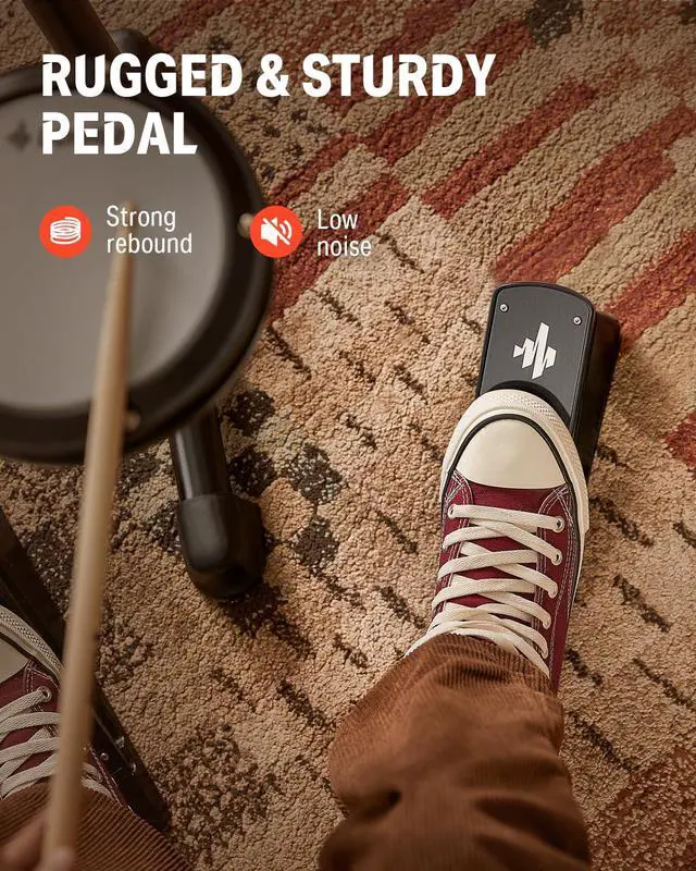 Alt view image 6 of 7 - DED-80 Electronic Drum Set with 4 Quiet Mesh Pads, 180+ Sounds, 2 Pedals, Throne, Headphones, Sticks, and Melodics Lessons
