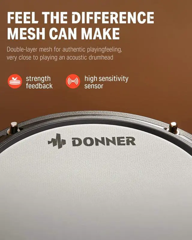 Alt view image 7 of 7 - DED-80 Electronic Drum Set with 4 Quiet Mesh Pads, 180+ Sounds, 2 Pedals, Throne, Headphones, Sticks, and Melodics Lessons
