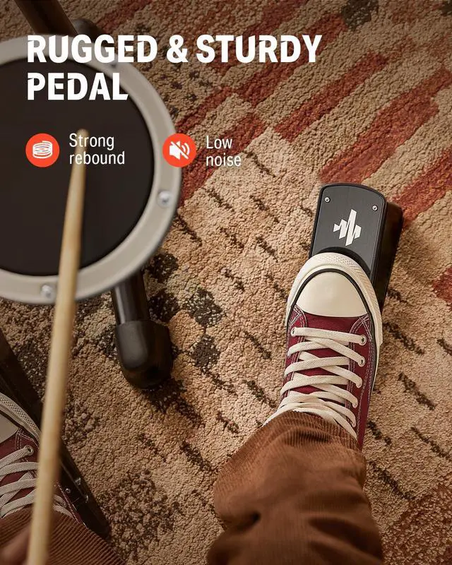 Alt view image 7 of 7 - DED-80 Electric Drum Kit with 4 Quiet Mesh Pads, 180+ Sounds, 30 Demo Songs, 10" Cymbals, 2 Pedals, Throne, Headphones, Sticks, USB MIDI, Melodics Lessons, White