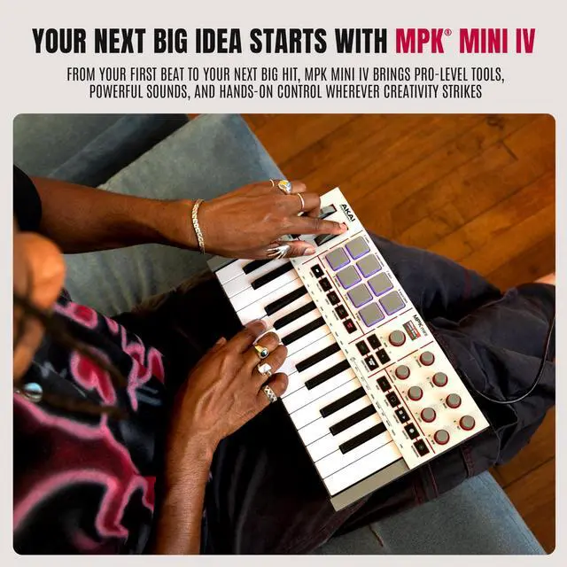 Alt view image 2 of 7 - MPK Mini IV USB-C MIDI Keyboard Controller for Beginners and Producers - MPC Drum Pads, 360° Knobs, Pitch and Mod Wheels, Production Software, Native Instruments Sound Package, Grey