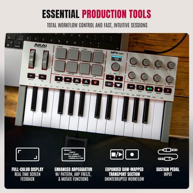 Alt view image 5 of 7 - MPK Mini IV USB-C MIDI Keyboard Controller for Beginners and Producers - MPC Drum Pads, 360° Knobs, Pitch and Mod Wheels, Production Software, Native Instruments Sound Package, Grey