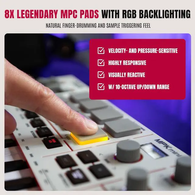 Alt view image 6 of 7 - MPK Mini IV USB-C MIDI Keyboard Controller for Beginners and Producers - MPC Drum Pads, 360° Knobs, Pitch and Mod Wheels, Production Software, Native Instruments Sound Package, Grey