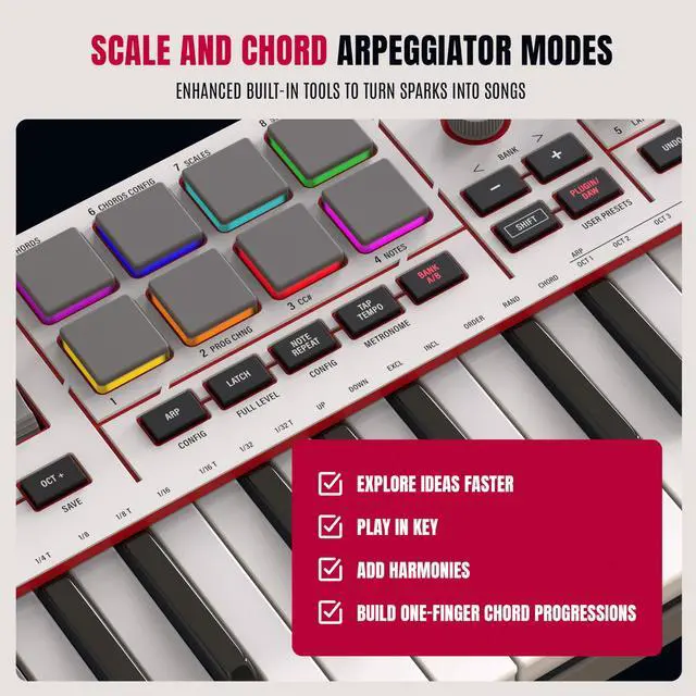Alt view image 7 of 7 - MPK Mini IV USB-C MIDI Keyboard Controller for Beginners and Producers - MPC Drum Pads, 360° Knobs, Pitch and Mod Wheels, Production Software, Native Instruments Sound Package, Grey