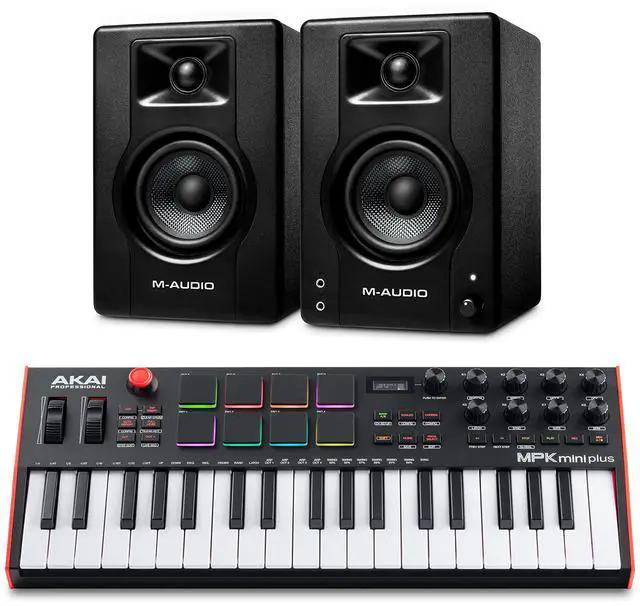Main image of MPK Mini Plus USB MIDI Keyboard Controller and M-AUDIO BX3 3.5" 120W Speakers, with Production Software