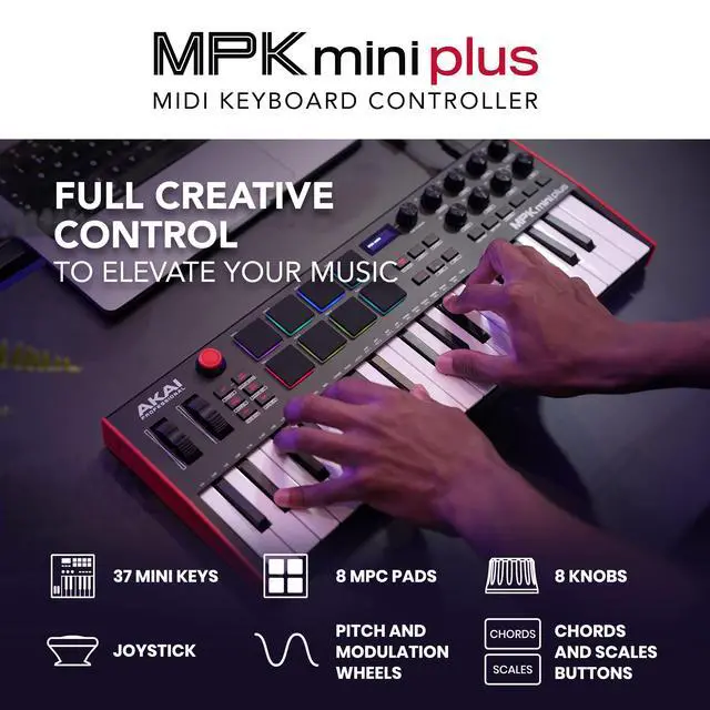 Alt view image 2 of 7 - MPK Mini Plus USB MIDI Keyboard Controller and M-AUDIO BX3 3.5" 120W Speakers, with Production Software
