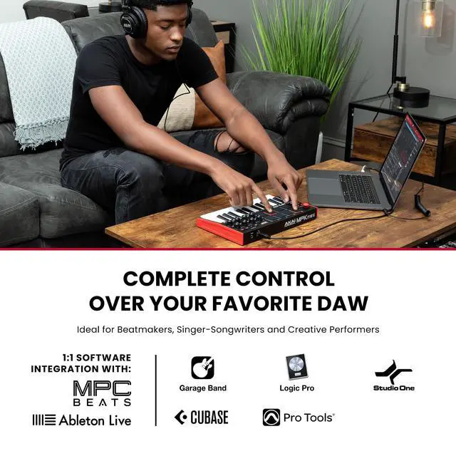 Alt view image 2 of 7 - MPK Mini MK3 25 Key USB MIDI Keyboard Controller With 8 Backlit Drum Pads, 8 Knobs, Music Production Software and Native Instruments Sound Package (NKS Integration)