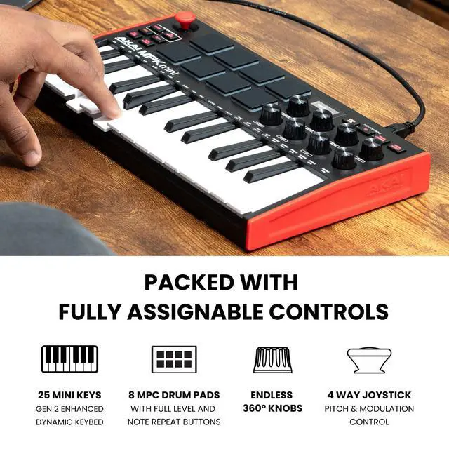 Alt view image 3 of 7 - MPK Mini MK3 25 Key USB MIDI Keyboard Controller With 8 Backlit Drum Pads, 8 Knobs, Music Production Software and Native Instruments Sound Package (NKS Integration)