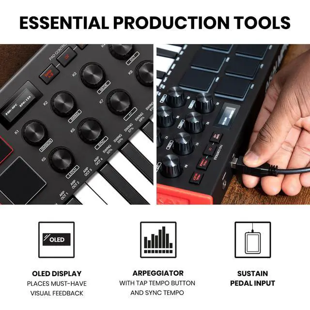 Alt view image 5 of 7 - MPK Mini MK3 25 Key USB MIDI Keyboard Controller With 8 Backlit Drum Pads, 8 Knobs, Music Production Software and Native Instruments Sound Package (NKS Integration)