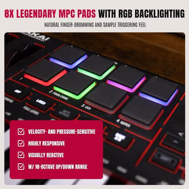 Alt view image 6 of 7 - MPK Mini IV USB-C MIDI Keyboard Controller for Beginners and Producers - MPC Drum Pads, 360° Knobs, Pitch and Mod Wheels, Production Software, Native Instruments Sound Package, Black